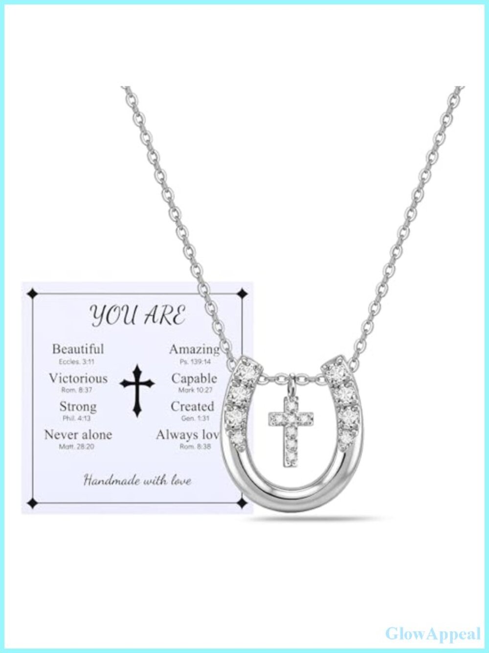 Cubic Zirconia Horseshoe Cross Pendant Necklace Christian Gift